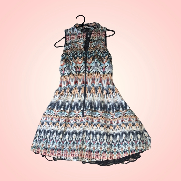 CUE sz8 fully line A-line dress in Aztec Moroccan style print - Picture 2 of 8